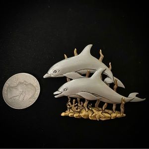Vintage Signed JJ Jonette Dolphin Brooch Beach Ocean Sea Fish